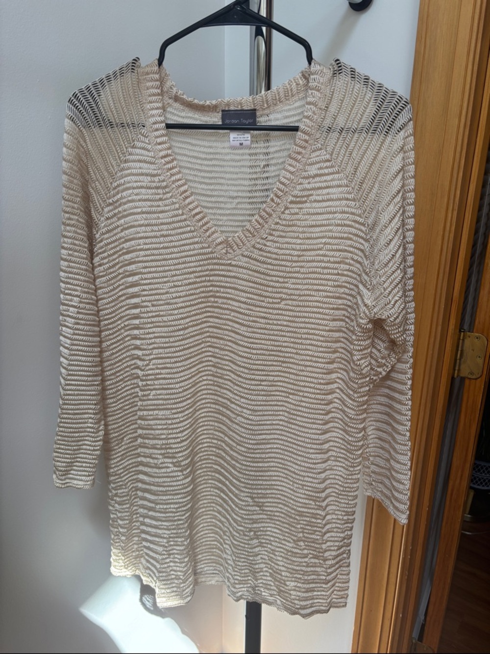 Jordan Taylor Cream Open-Weave V-Neck Swim Coverup